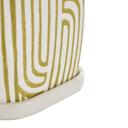 Green Geometric Linear Arch Pattern Ceramic Planter Set